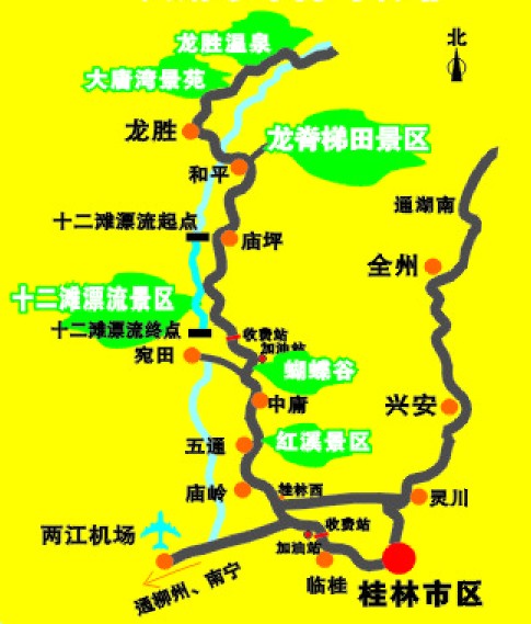 桂林十二滩漂流景区; 龙脊梯田旅游地图; 桂林漂流景区之十二滩漂流图片
