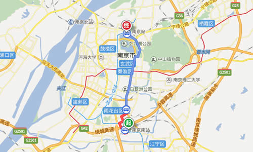 南京南站到南京站的地图