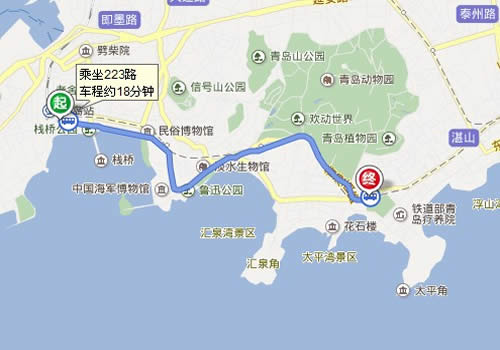 青岛站至八大关路线图