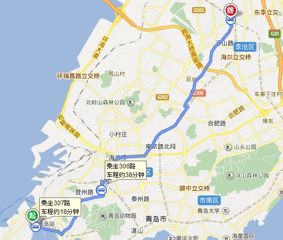 青岛到李村路线图