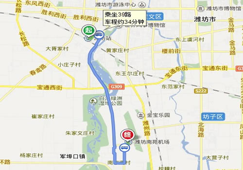 潍坊火车站到机场路线图
